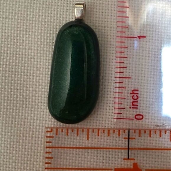 Handmade Unique Dark Green Dichroic Glass Pendant - Picture 4 of 4